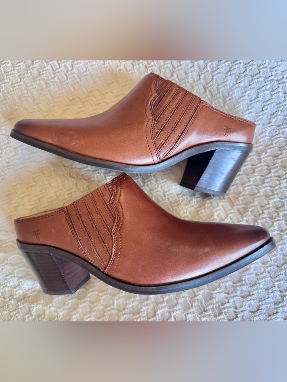 FRYE brown cognac colored mule booties 7.5